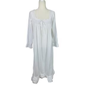 The 1 For U Cotton Maxi Nightgown Ruffles White Sz M Cottage Boho Romantic FLAW